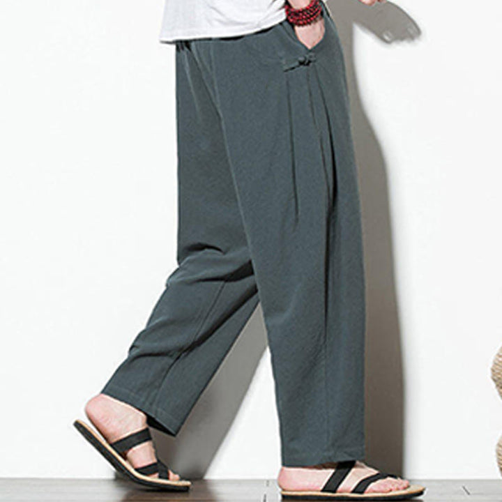 Buddha Stonesサマー サイドフロッグボタンデザイン メンズ コットンリネン パンツ ポケット付き - image 4