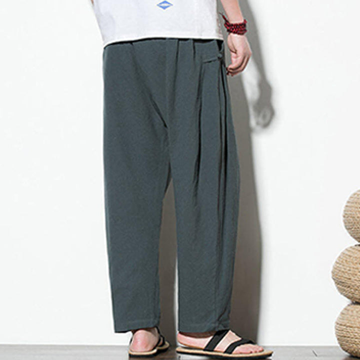 Buddha Stonesサマー サイドフロッグボタンデザイン メンズ コットンリネン パンツ ポケット付き - image 5