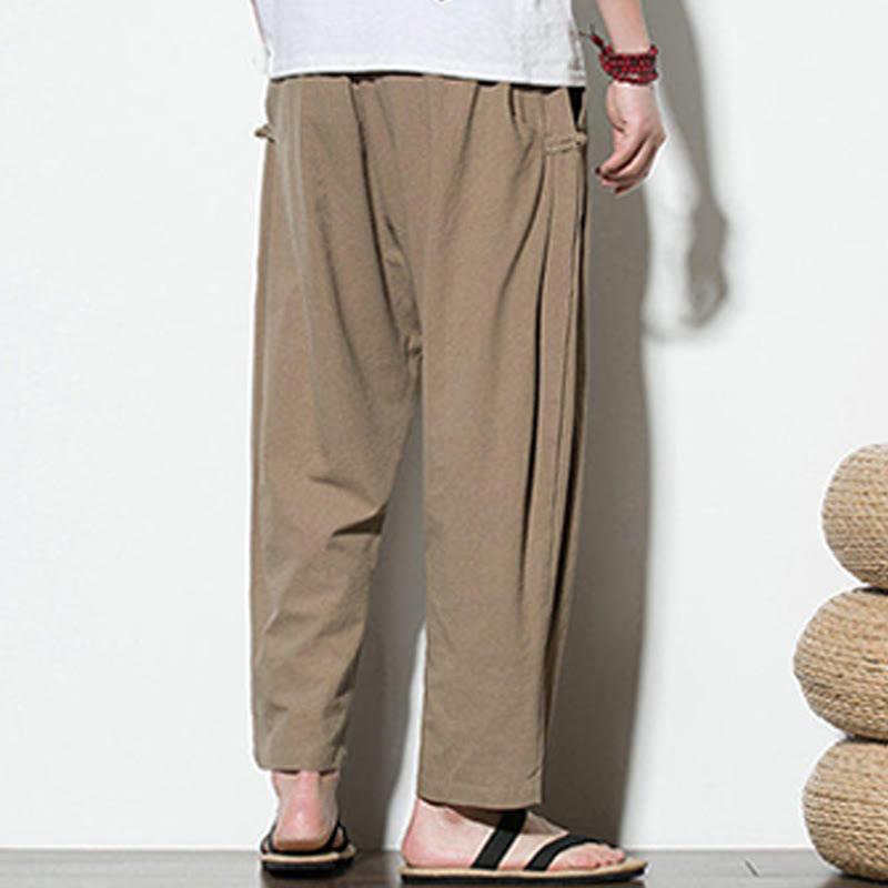 Buddha Stonesサマー サイドフロッグボタンデザイン メンズ コットンリネン パンツ ポケット付き - image 12