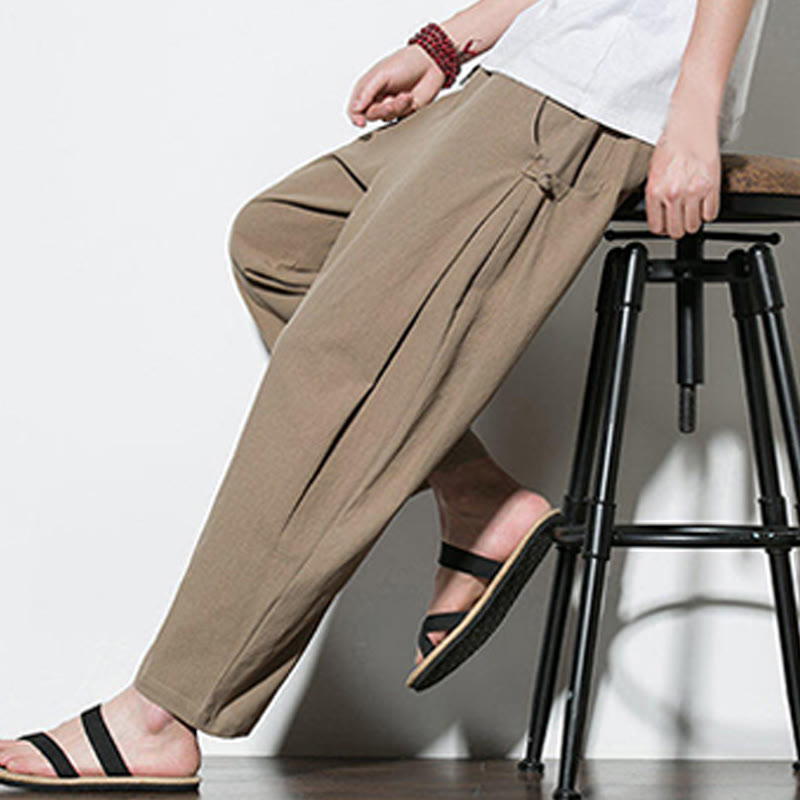 Buddha Stonesサマー サイドフロッグボタンデザイン メンズ コットンリネン パンツ ポケット付き - image 17