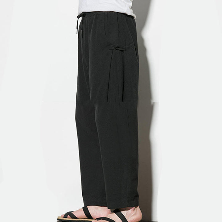 Buddha Stonesサマー サイドフロッグボタンデザイン メンズ コットンリネン パンツ ポケット付き - image 23
