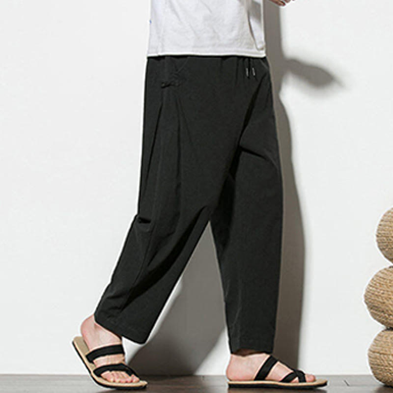 Buddha Stonesサマー サイドフロッグボタンデザイン メンズ コットンリネン パンツ ポケット付き - image 21