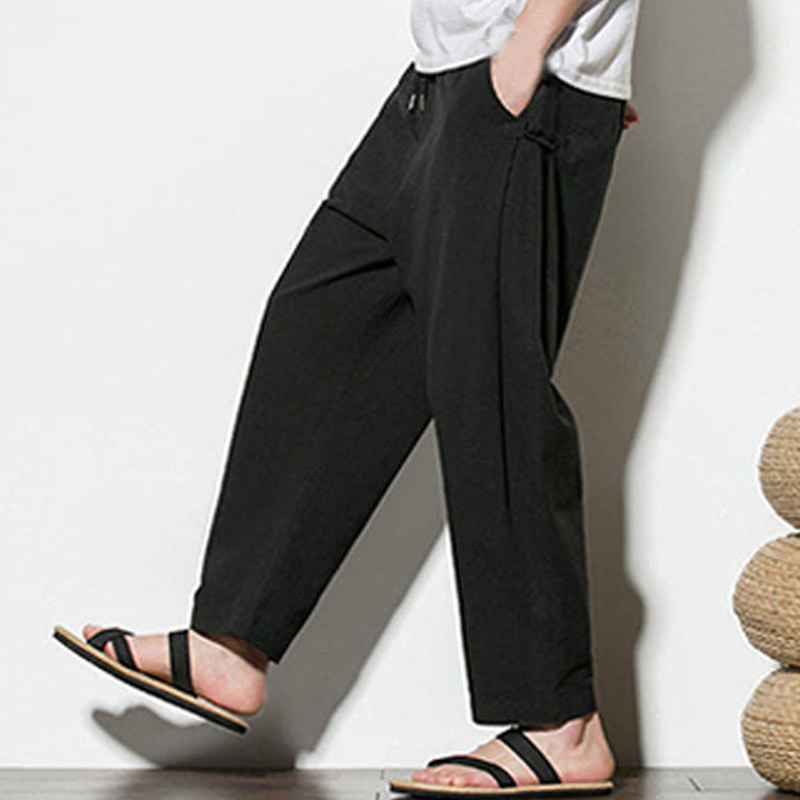 Buddha Stonesサマー サイドフロッグボタンデザイン メンズ コットンリネン パンツ ポケット付き - image 24