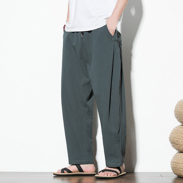 Buddha Stonesサマー サイドフロッグボタンデザイン メンズ コットンリネン パンツ ポケット付き - image 7