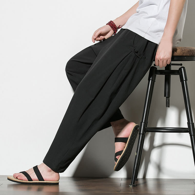 Buddha Stonesサマー サイドフロッグボタンデザイン メンズ コットンリネン パンツ ポケット付き - image 25