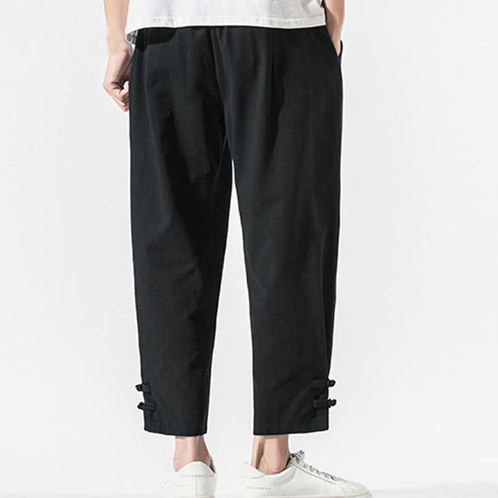 Buddha Stones夏 漢字 刺繍 メンズ コットン リネン ポケット付きパンツ - image 2