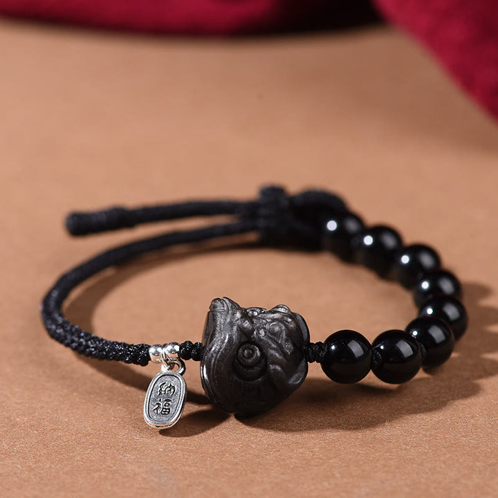 Buddha Stonesブラックオブシディアン シルバーシーンオブシディアン キュートキャットダンシングライオン強さブレスレット - ダンシングライオン（手首周り14～16cm） - image 7