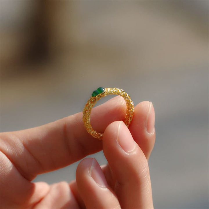 Buddha Stonesヴィンテージひょうたんグリーンカルセドニー銅合金富の指輪 - image 12