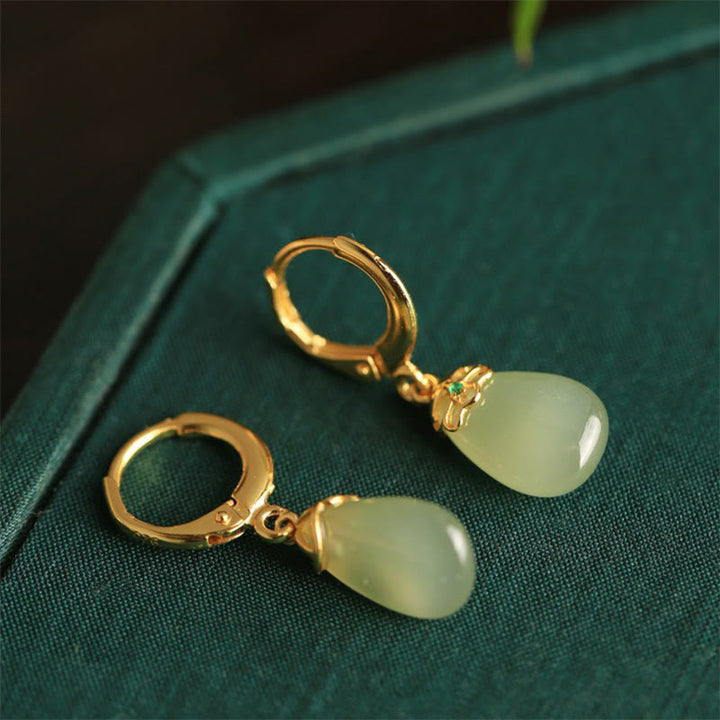 Buddha Stonesグリーンカルセドニーウォータードロップ強度銅ポストイヤリング - image 15