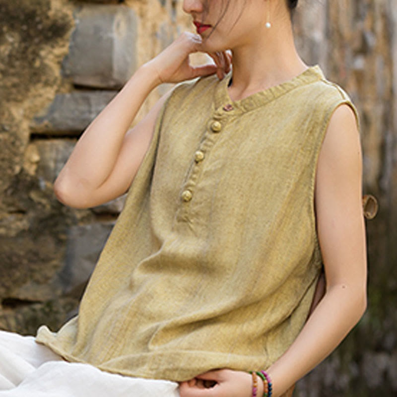 Buddha Stones夏 タイダイボタン リネン ノースリーブ レディース ベスト - image 7