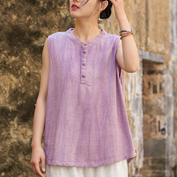 Buddha Stones夏 タイダイボタン リネン ノースリーブ レディース ベスト - image 14
