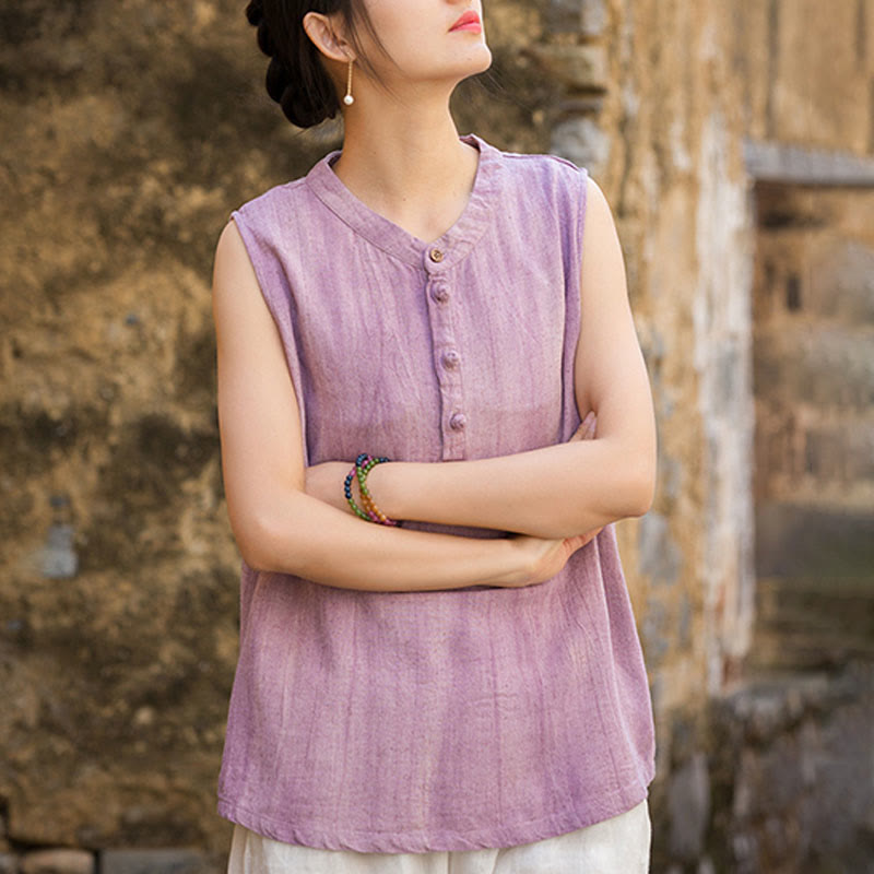 Buddha Stones夏 タイダイボタン リネン ノースリーブ レディース ベスト - image 11