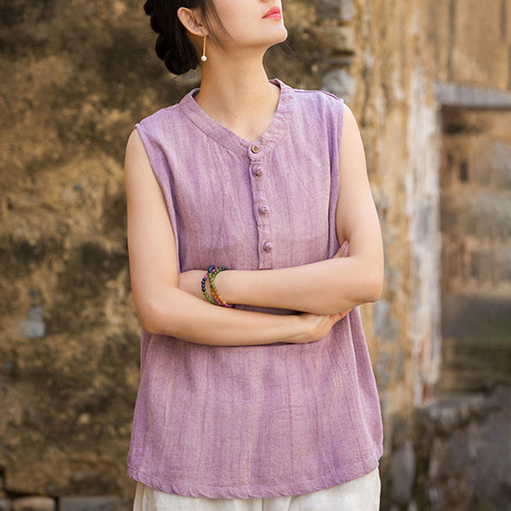 Buddha Stones夏 タイダイボタン リネン ノースリーブ レディース ベスト - image 11