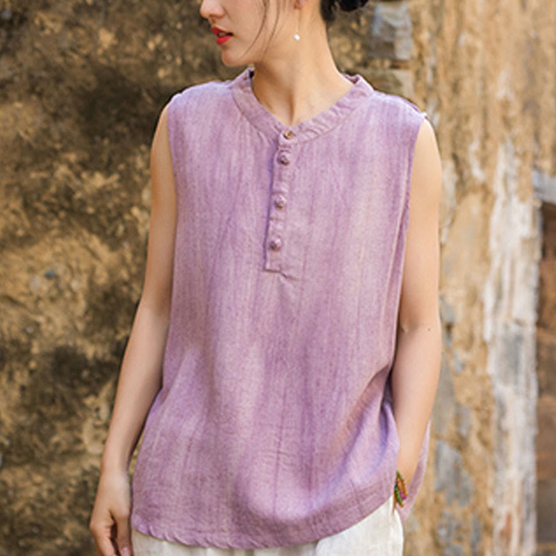 Buddha Stones夏 タイダイボタン リネン ノースリーブ レディース ベスト - image 15