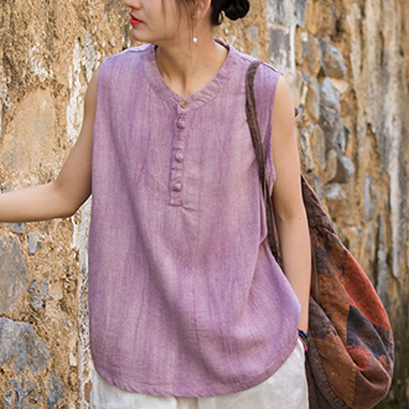 Buddha Stones夏 タイダイボタン リネン ノースリーブ レディース ベスト - image 16