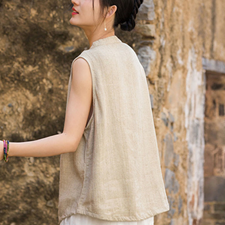 Buddha Stones夏 タイダイボタン リネン ノースリーブ レディース ベスト - image 26