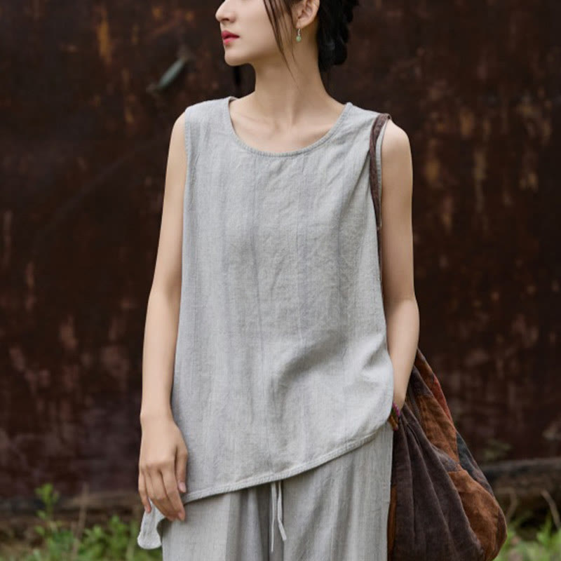 Buddha Stonesサマータイダイリネンクルーネックノースリーブレディースベスト - ライトグレー - US4、 UK/AU8、EU36（女性） - image 16