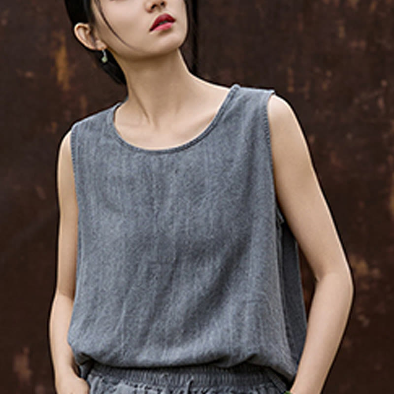 Buddha Stonesサマータイダイリネンクルーネックノースリーブレディースベスト - image 13