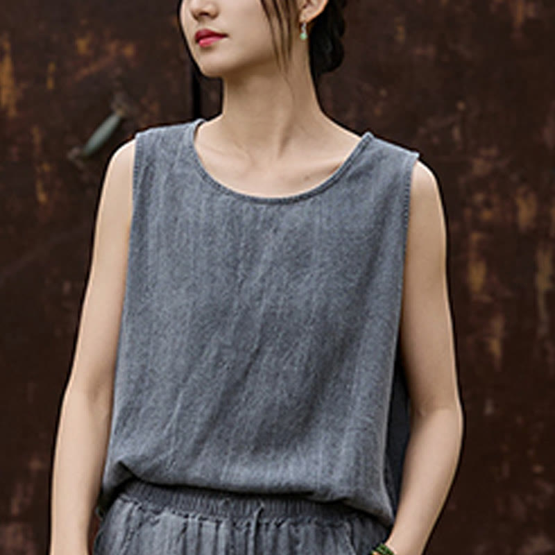 Buddha Stonesサマータイダイリネンクルーネックノースリーブレディースベスト - image 14
