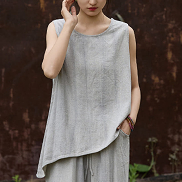 Buddha Stonesサマータイダイリネンクルーネックノースリーブレディースベスト - image 20
