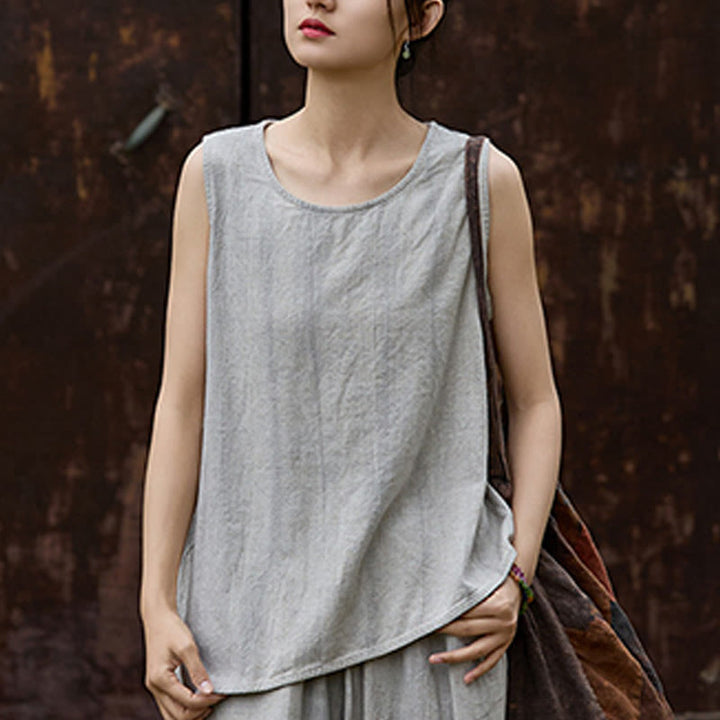 Buddha Stonesサマータイダイリネンクルーネックノースリーブレディースベスト - image 17