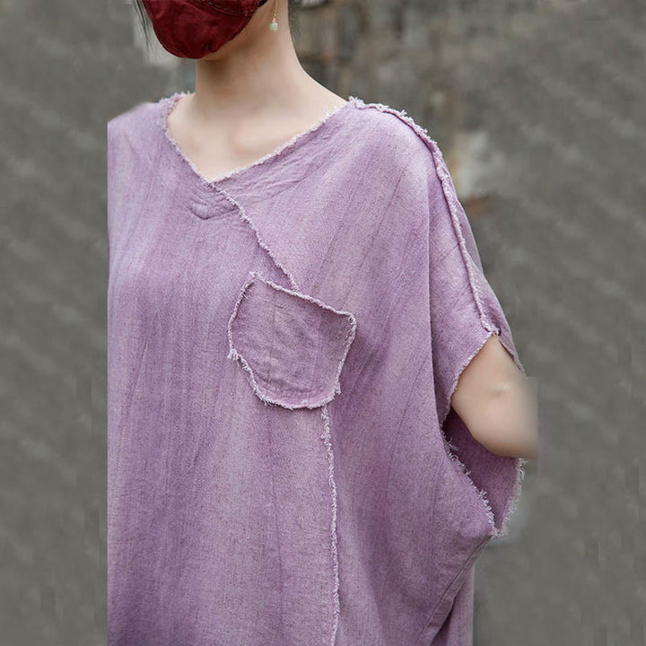 Buddha StonesサマータイダイリネンVネック半袖レディースTシャツ - image 10
