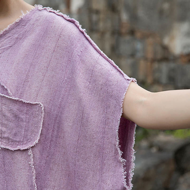 Buddha StonesサマータイダイリネンVネック半袖レディースTシャツ - image 11