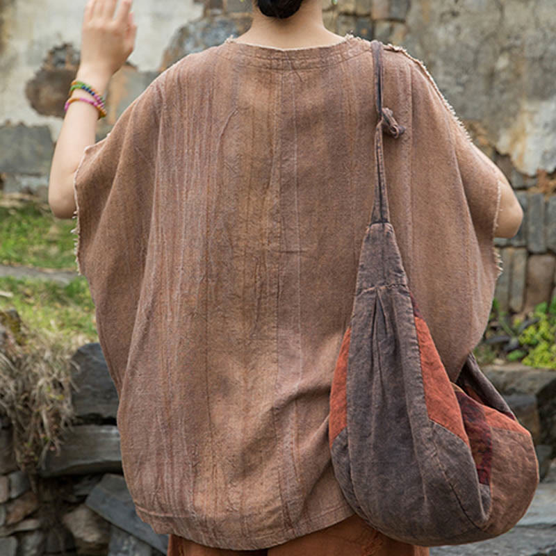 Buddha StonesサマータイダイリネンVネック半袖レディースTシャツ - image 16