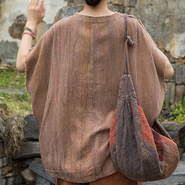 Buddha StonesサマータイダイリネンVネック半袖レディースTシャツ - image 16
