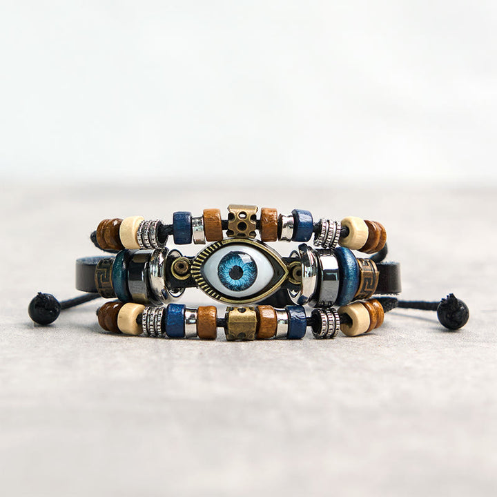 Buddha Stonesチベット邪眼レザー調節可能守護ブレスレット
