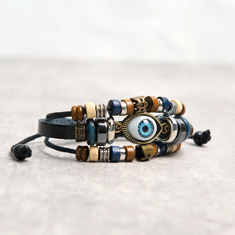 Buddha Stonesチベット邪眼レザー調節可能守護ブレスレット