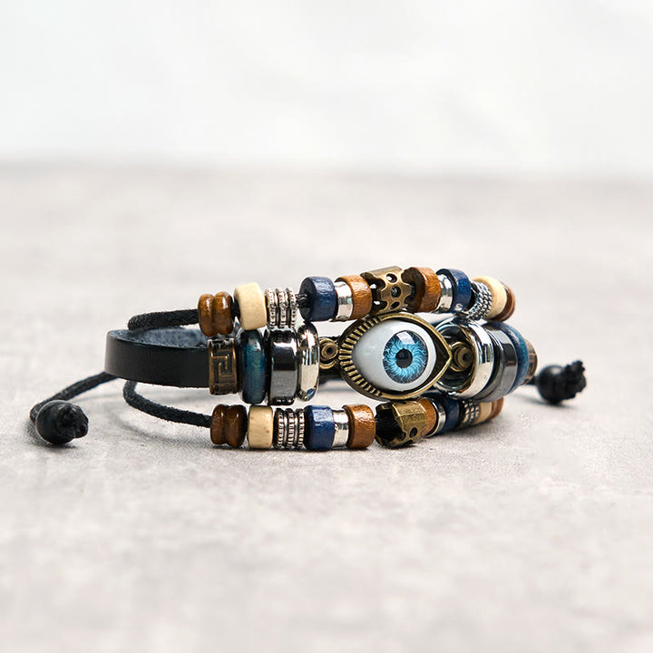 Buddha Stonesチベット邪眼レザー調節可能守護ブレスレット