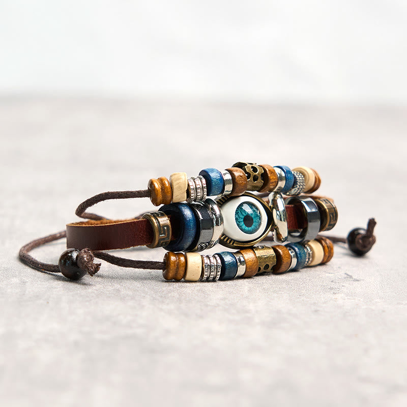 Buddha Stonesチベット邪眼レザー調節可能守護ブレスレット
