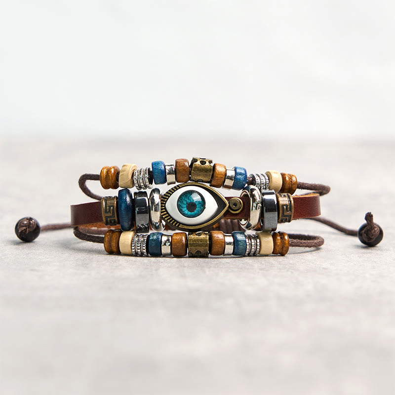 Buddha Stonesチベット邪眼レザー調節可能守護ブレスレット