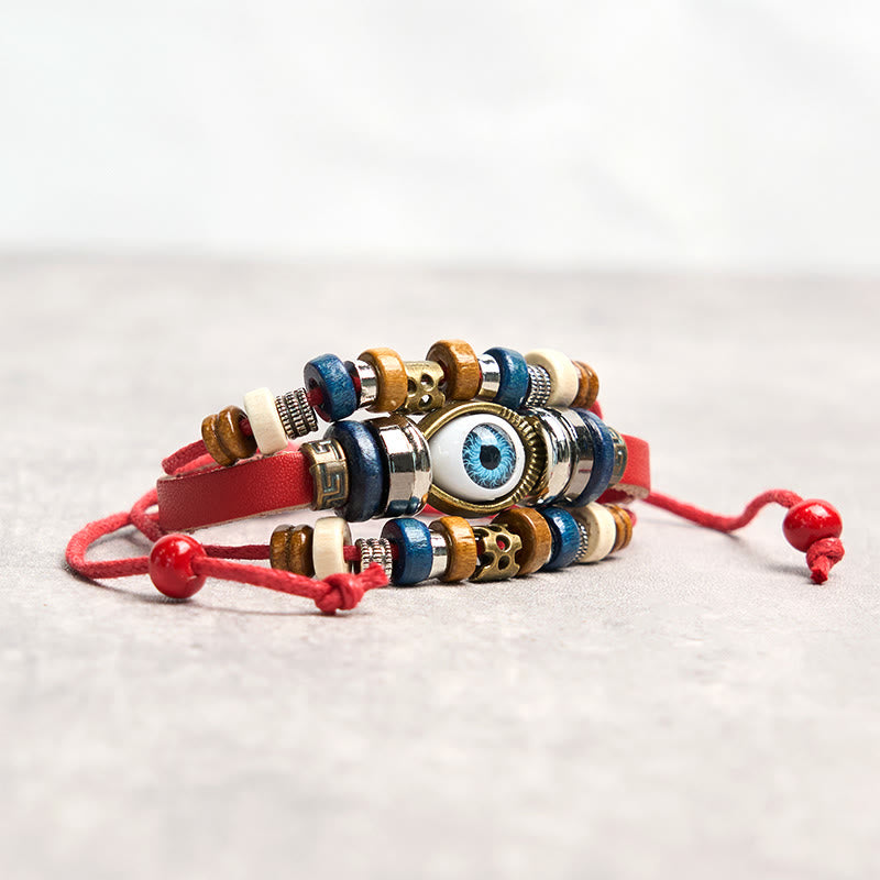 Buddha Stonesチベット邪眼レザー調節可能守護ブレスレット