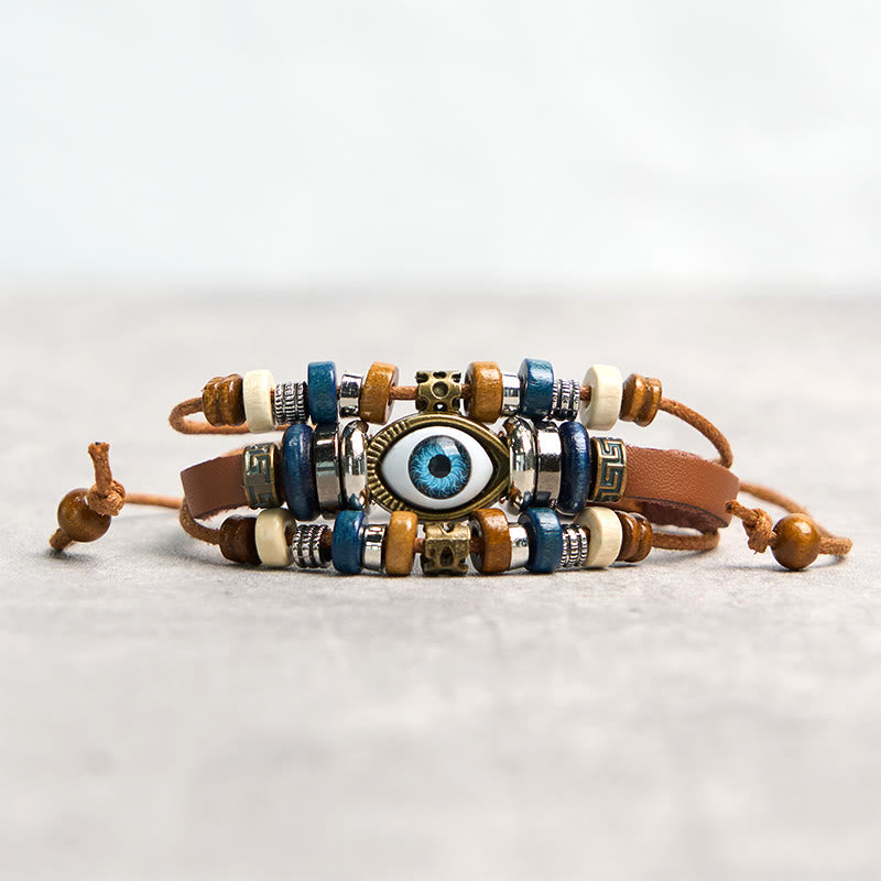 Buddha Stonesチベット邪眼レザー調節可能守護ブレスレット