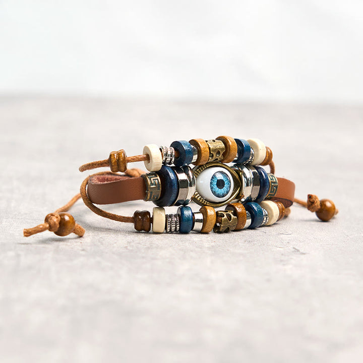 Buddha Stonesチベット邪眼レザー調節可能守護ブレスレット