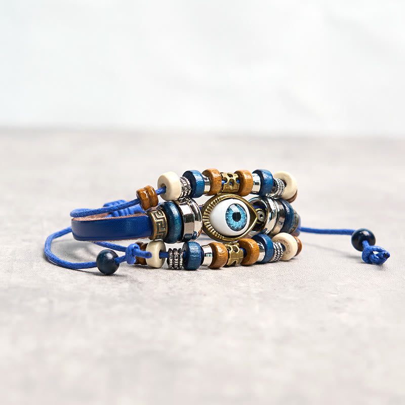 Buddha Stonesチベット邪眼レザー調節可能守護ブレスレット