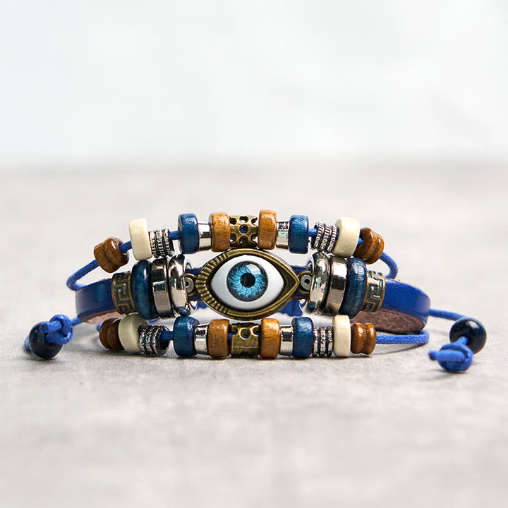 Buddha Stonesチベット邪眼レザー調節可能守護ブレスレット