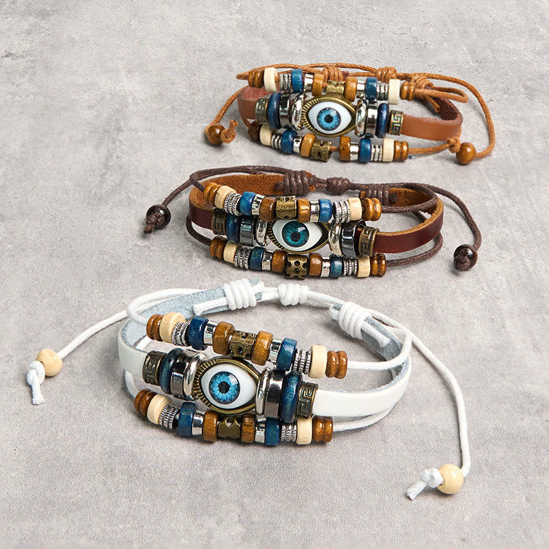 Buddha Stonesチベット邪眼レザー調節可能守護ブレスレット