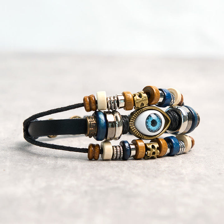 Buddha Stonesチベット邪眼レザー調節可能守護ブレスレット