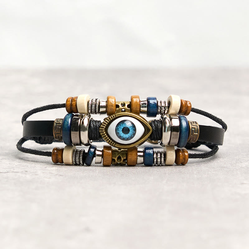Buddha Stonesチベット邪眼レザー調節可能守護ブレスレット