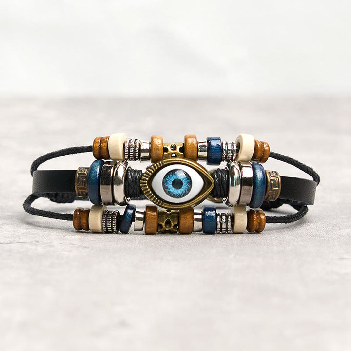 Buddha Stonesチベット邪眼レザー調節可能守護ブレスレット