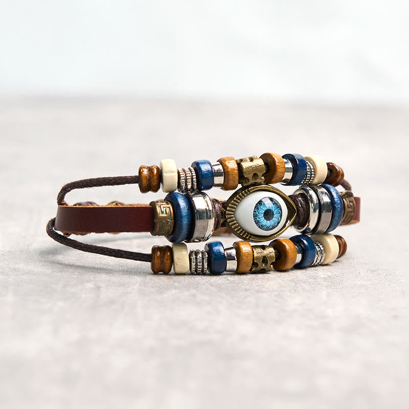 Buddha Stonesチベット邪眼レザー調節可能守護ブレスレット