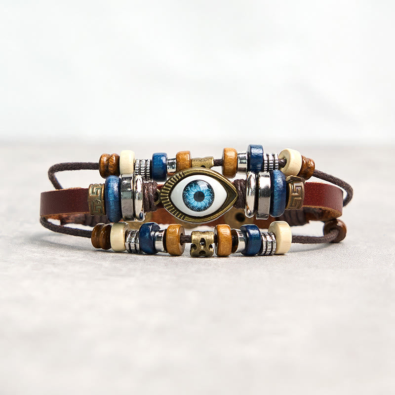 Buddha Stonesチベット邪眼レザー調節可能守護ブレスレット