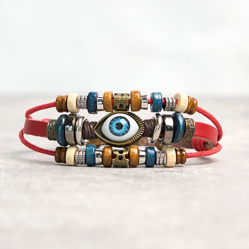 Buddha Stonesチベット邪眼レザー調節可能守護ブレスレット