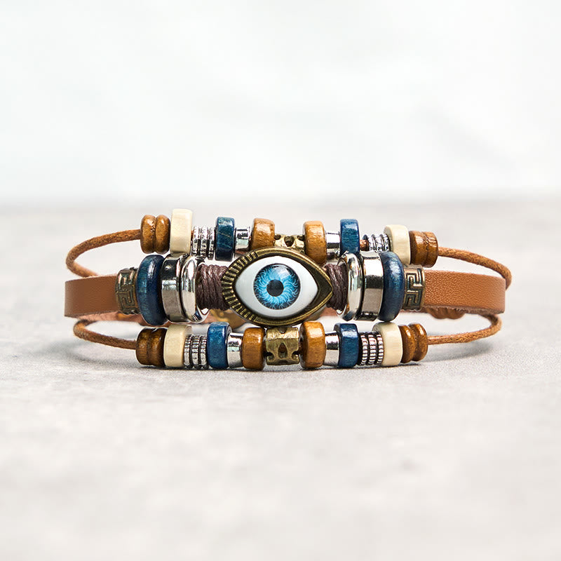 Buddha Stonesチベット邪眼レザー調節可能守護ブレスレット