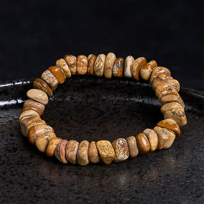 Buddha Stonesのピクチャージャスパー不規則ブロックバランスブレスレット