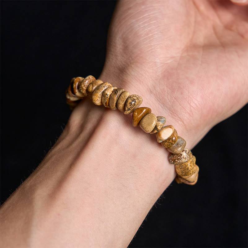 Buddha Stonesのピクチャージャスパー不規則ブロックバランスブレスレット