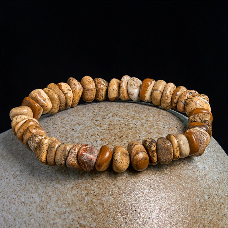 Buddha Stonesのピクチャージャスパー不規則ブロックバランスブレスレット